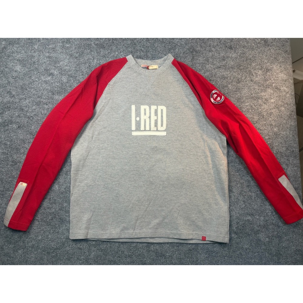 Indigo Red Mens Raglan Long Sleeve Shirt Grey Red‎ Applique Patch Large NWT